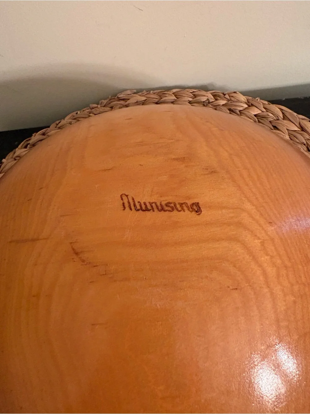 Hand-Painted Pinecone Wooden Serving Bowl — Warm Brown